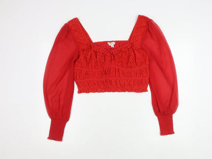 Womens UK Size 10 Miss Selfridge Red Cropped Blouse