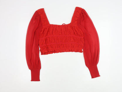 Womens UK Size 10 Miss Selfridge Red Cropped Blouse
