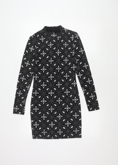 Topshop Women’s Black Geometric Bodycon Dress Size 8
