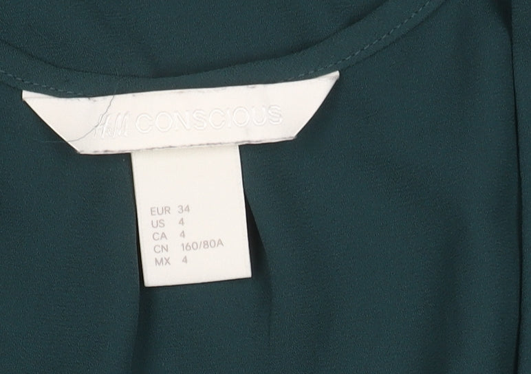 Womens UK Size 6 H&M Green Tunic Blouse