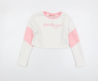 McKenzie Girls White Pink Sweatshirt 12-13 Years Logo Crew Neck