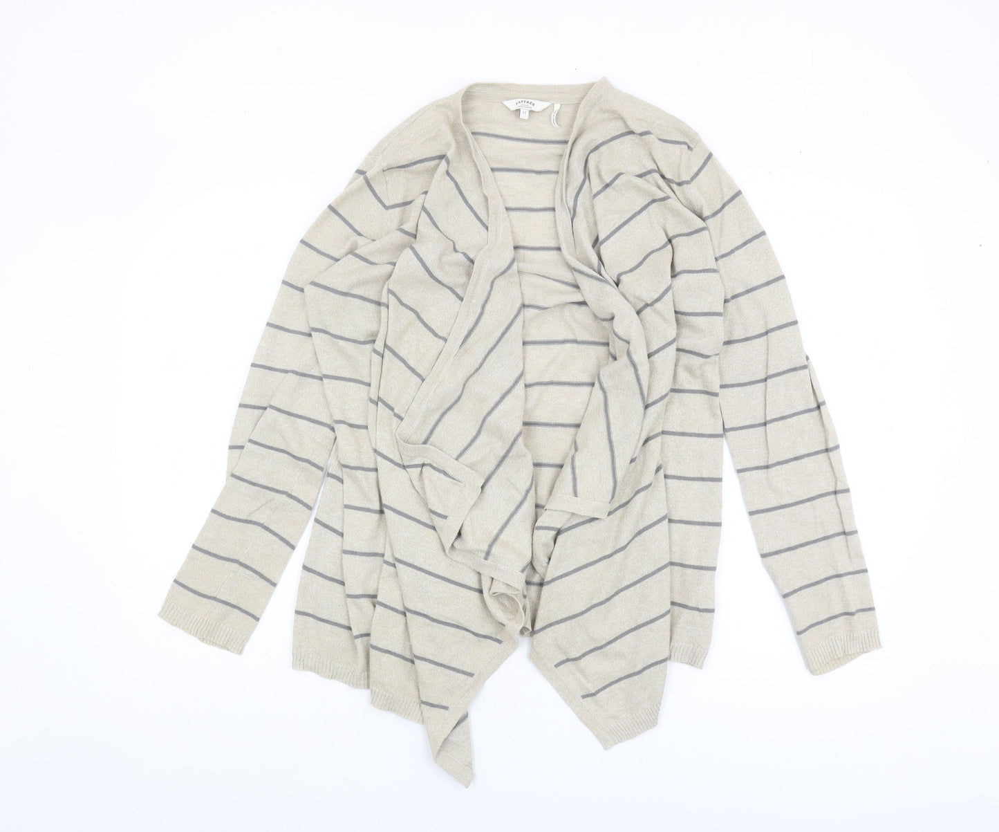 Fat Face Women's Beige Striped Open Front Cardigan, Size 12