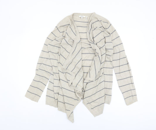 Fat Face Women's Beige Striped Open Front Cardigan, Size 12