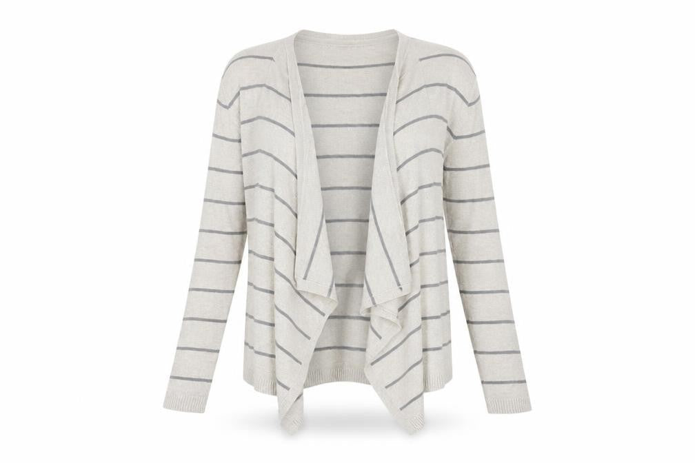 FatFace Women's Beige Striped Open Front Cardigan, Size 12