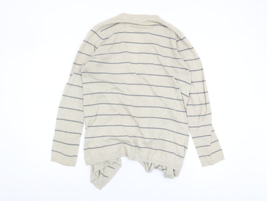 Fat Face Women's Beige Striped Open Front Cardigan, Size 12