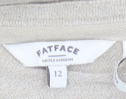 Fat Face Women's Beige Striped Open Front Cardigan, Size 12