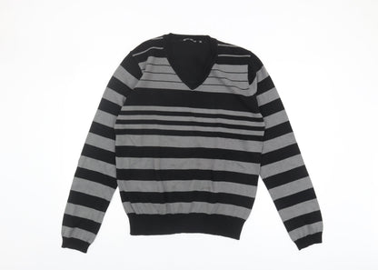 Brave Soul Men's Black Striped Pullover Jumper M