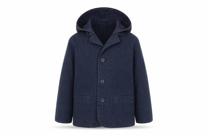 Front view of Jasper Conran boys’ blue pinstripe hooded jacket, 7 years