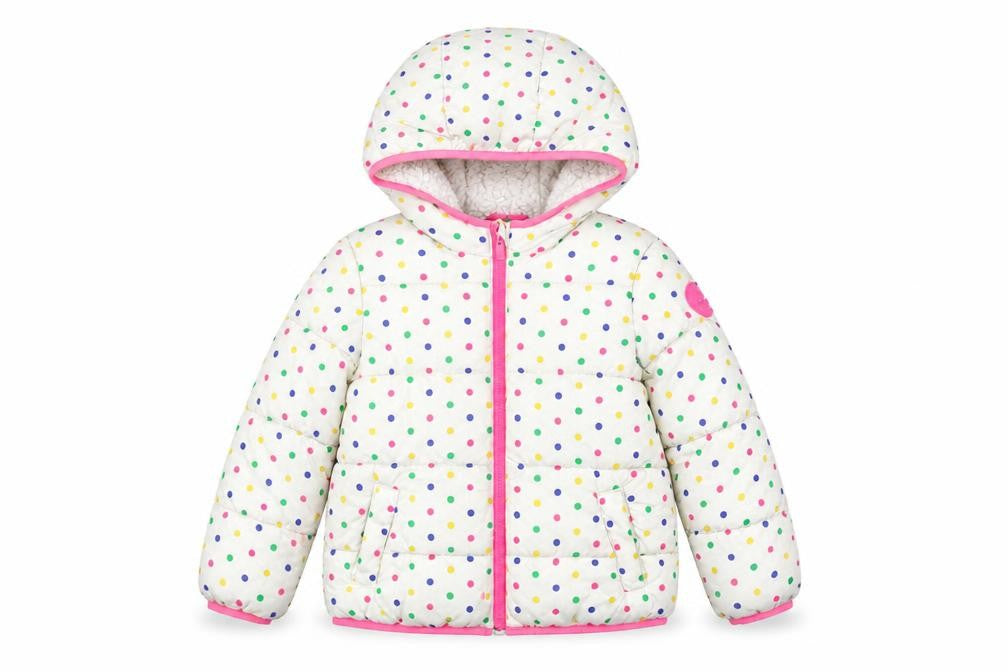 Front view of Gap girls’ multicoloured hooded puffer jacket 5-6 years