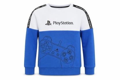 Front view of PlayStation boys’ blue white pullover sweatshirt, size 11, years