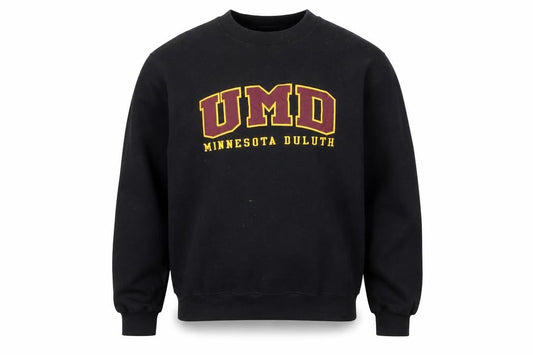 Front view of Champion Black UMD Graphic Sweatshirt unisex s