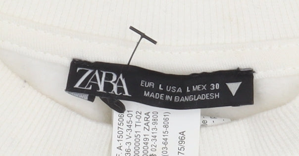 Zara Women's White Pullover Sweatshirt, Size L, Casual Knit