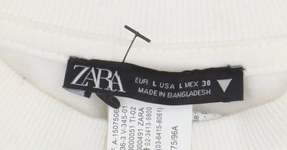 Zara Women's White Pullover Sweatshirt, Size L, Casual Knit