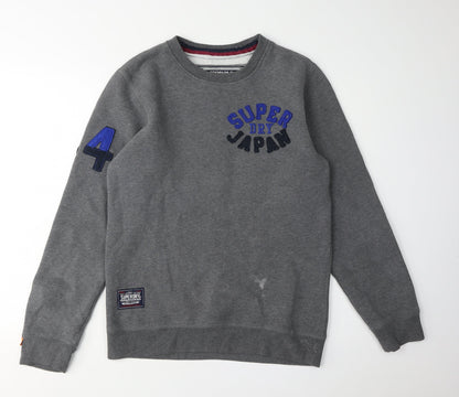 Superdry Men's Grey Pullover Sweatshirt, M, Logo Accents