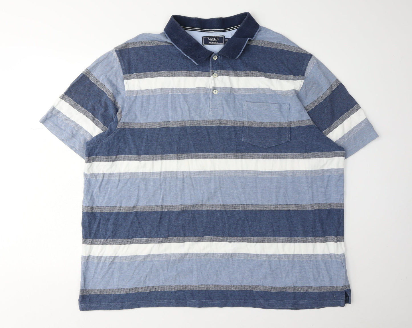 Maine New England Men's Blue Striped Polo 2XL Short Sleeve