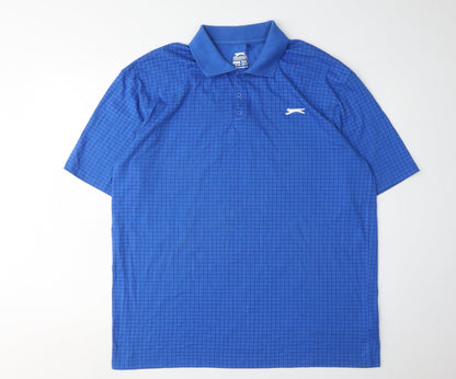 Slazenger Men's Blue Check Polo Shirt 2XL Casual