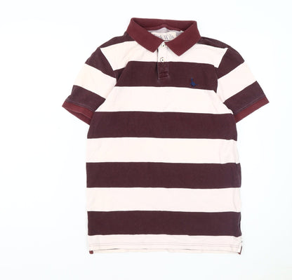 Jack Wills Men's Striped Polo Shirt Brown Small