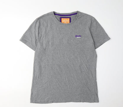 Superdry Men's Grey Cotton T-Shirt, L, Crew Neck