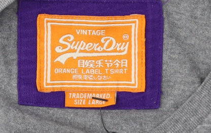 Superdry Men's Grey Cotton T-Shirt, L, Crew Neck