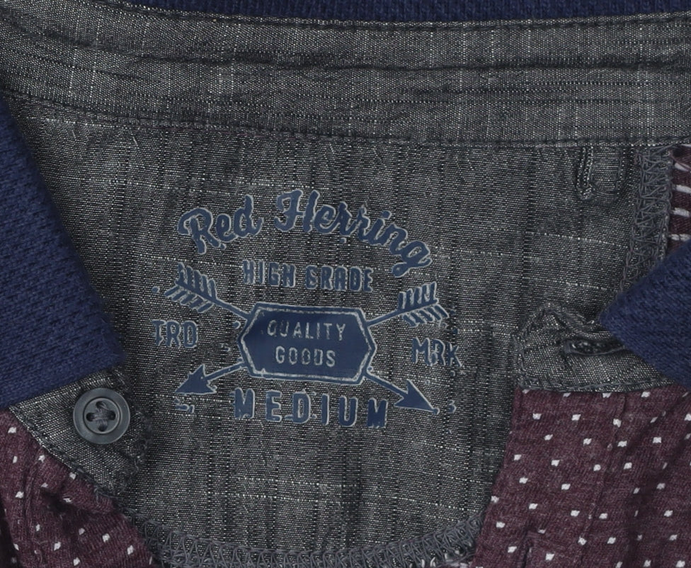 Red Herring Men's Multicoloured Polo, Medium, Graphic Print