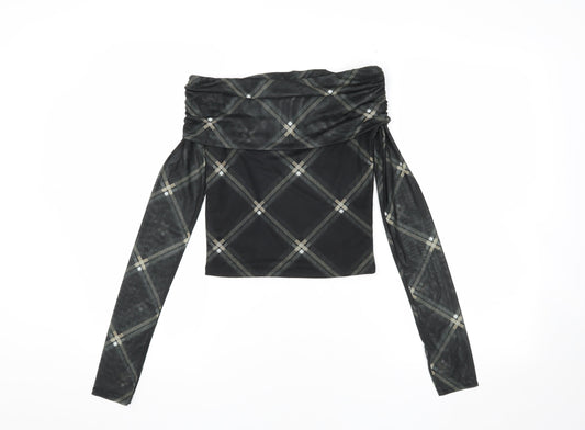ASOS DESIGN Women's Black Check Cropped Blouse, Size S