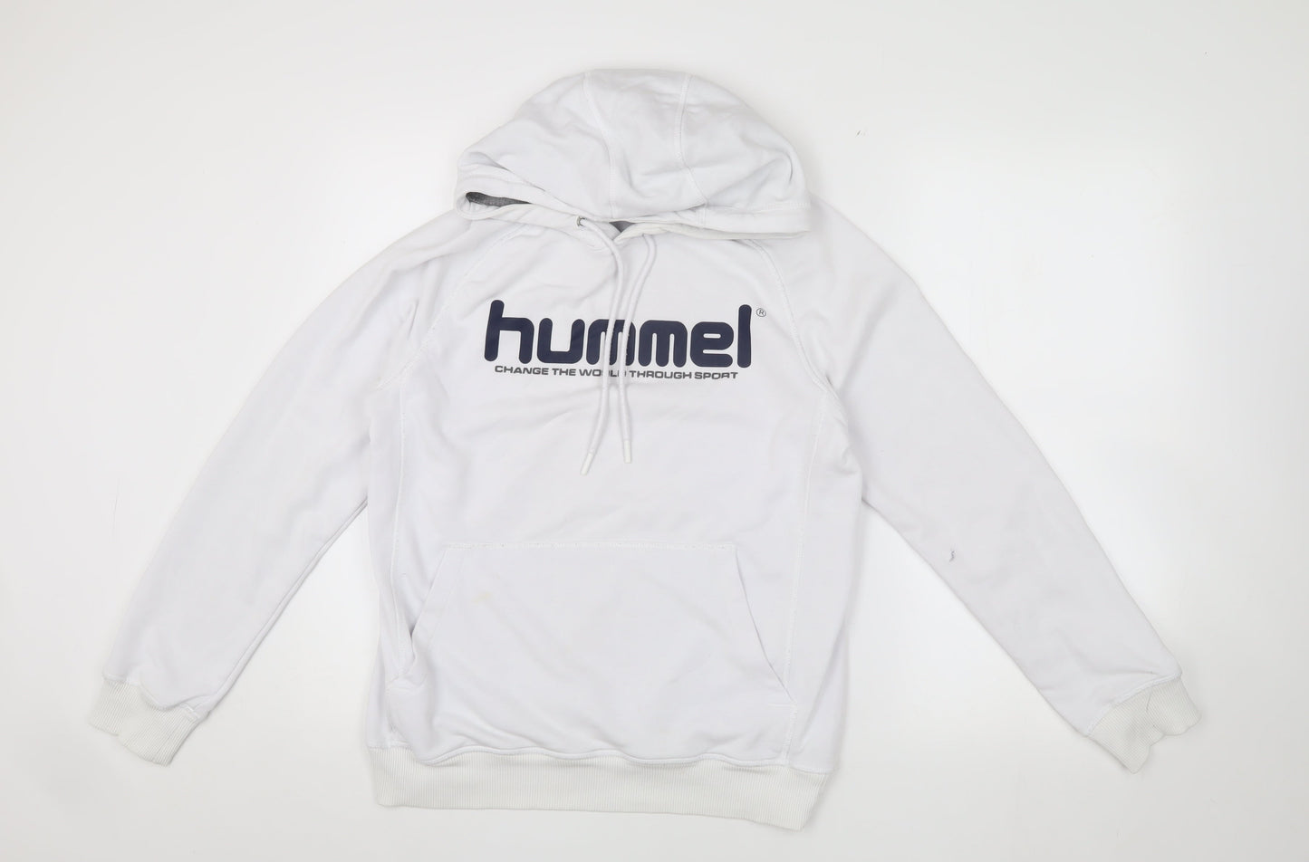 Hummel Men's White Pullover Hoodie, Size S, Logo Accent