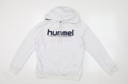 Hummel Men's White Pullover Hoodie, Size S, Logo Accent
