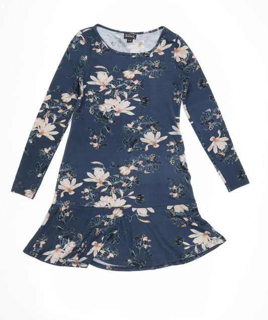 SOLO Women's Blue Floral Long Sleeve Dress, Size 8