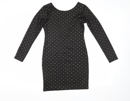 boohoo Black Bodycon Dress Women Size 10 Long Sleeve