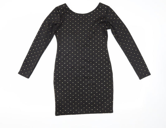 boohoo Black Bodycon Dress Women Size 10 Long Sleeve