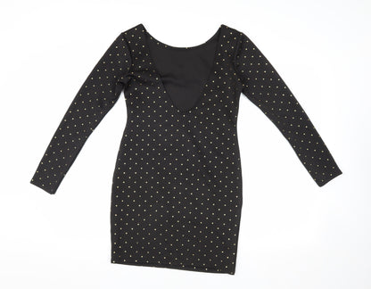boohoo Black Bodycon Dress Women Size 10 Long Sleeve