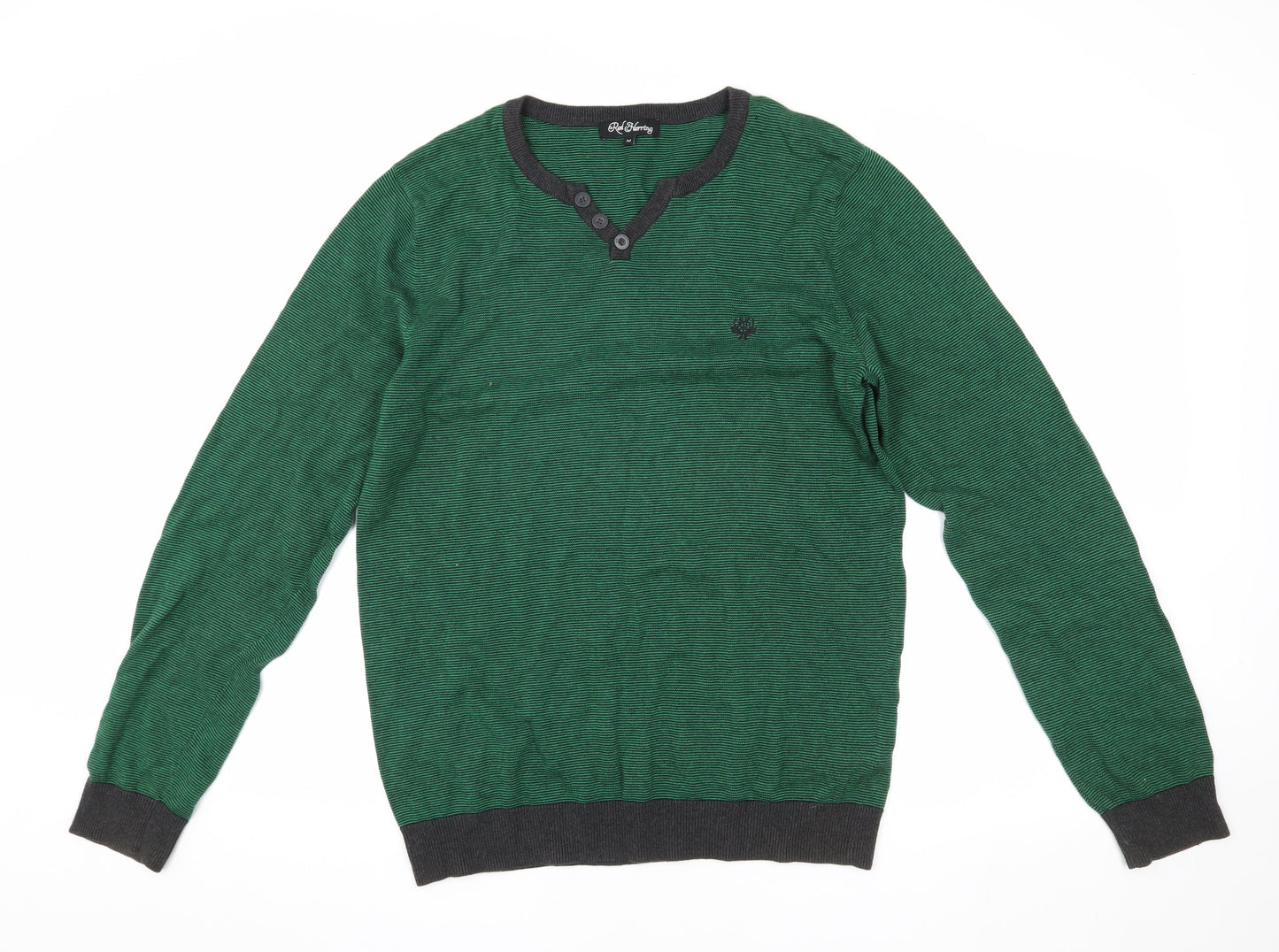 Red Herring Men's Green Henley Jumper, Size M, Casual Wear