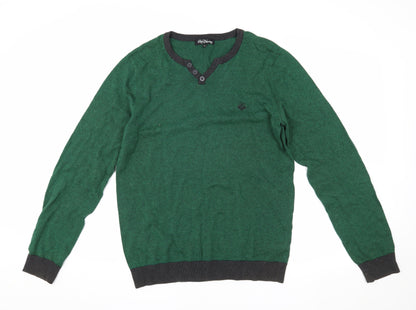 Red Herring Men's Green Henley Jumper, Size M, Casual Wear