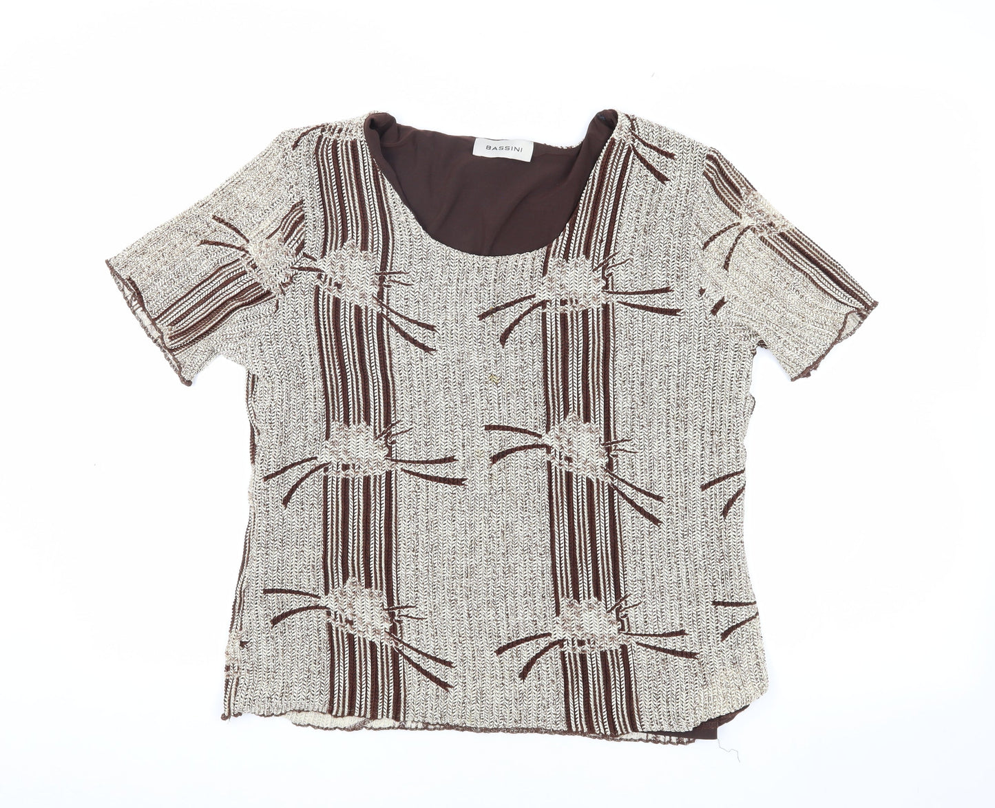 Womens UK Size XL BASSINI Brown Basic T-Shirt