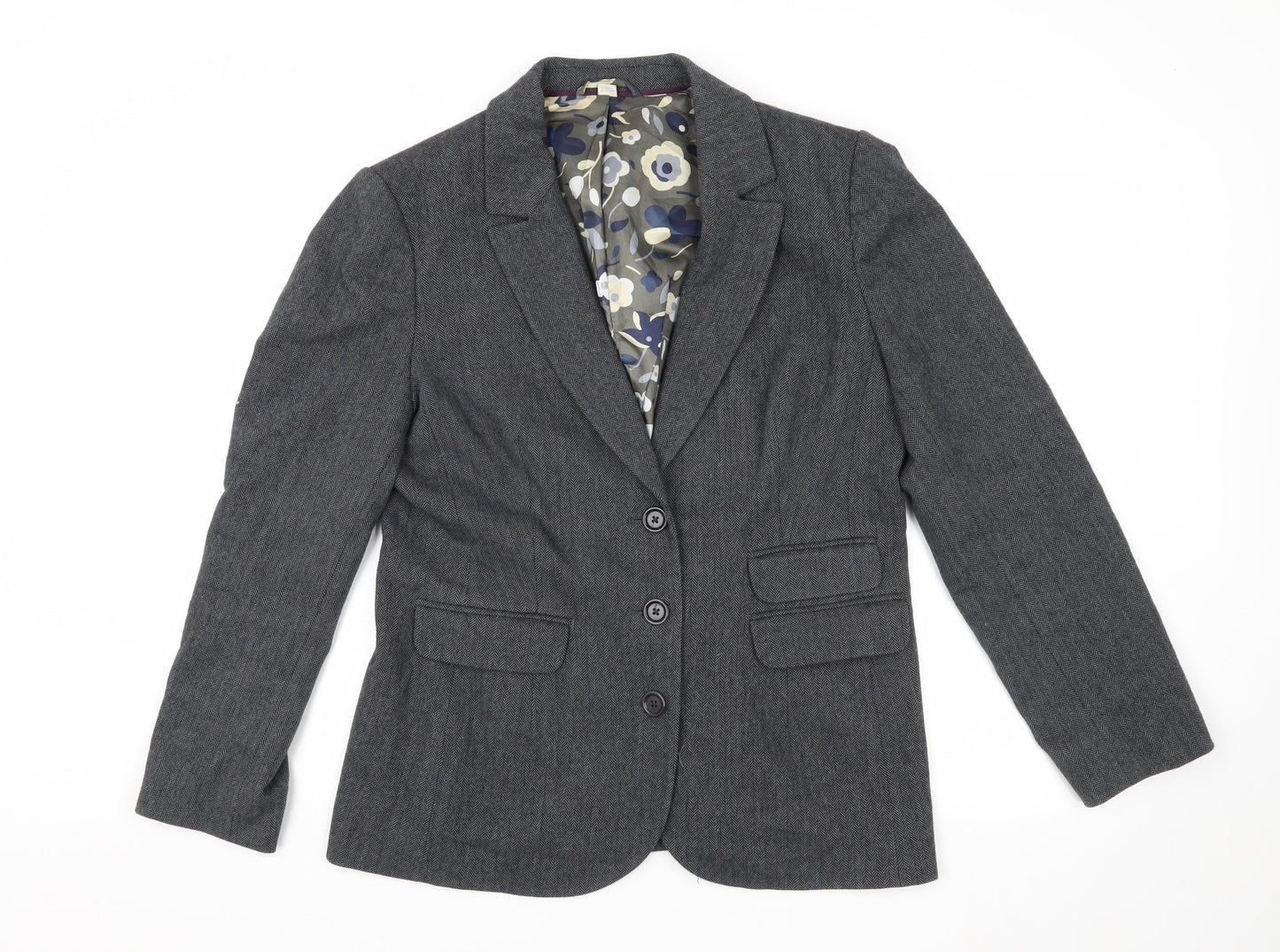 Boden Women Grey Blazer UK 10 Herringbone Wool