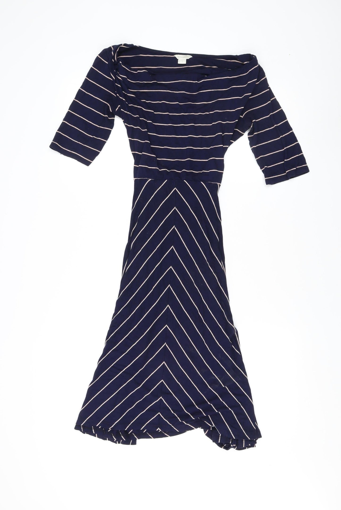 Monsoon Women's Blue Striped Jersey Dress Size 10