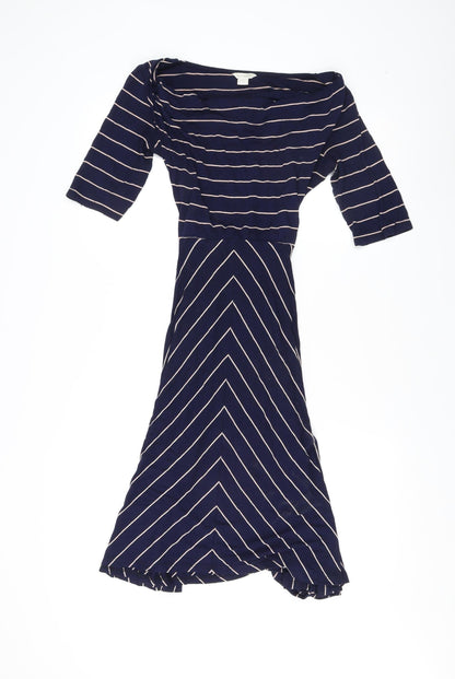 Monsoon Women's Blue Striped Jersey Dress Size 10