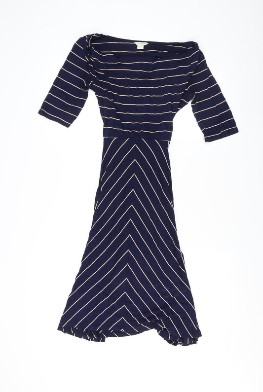Monsoon Women's Blue Striped Jersey Dress Size 10