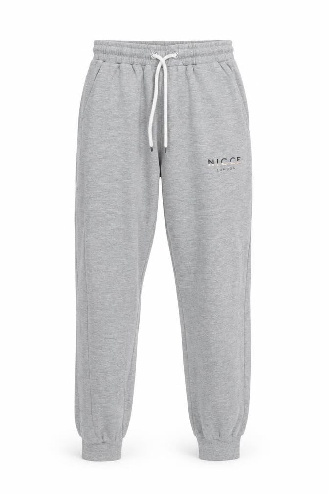 Front view of NICCE Men's Grey Track Pants, size S, Casual Sweatpants