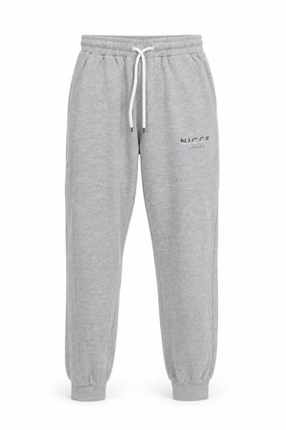 Front view of NICCE Men's Grey Track Pants, size S, Casual Sweatpants