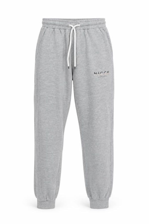 Front view of NICCE Men's Grey Track Pants, size S, Casual Sweatpants