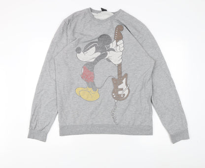 Topman Men's Grey Crew Neck Cartoon Sweatshirt, L