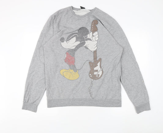 Topman Men's Grey Crew Neck Cartoon Sweatshirt, L