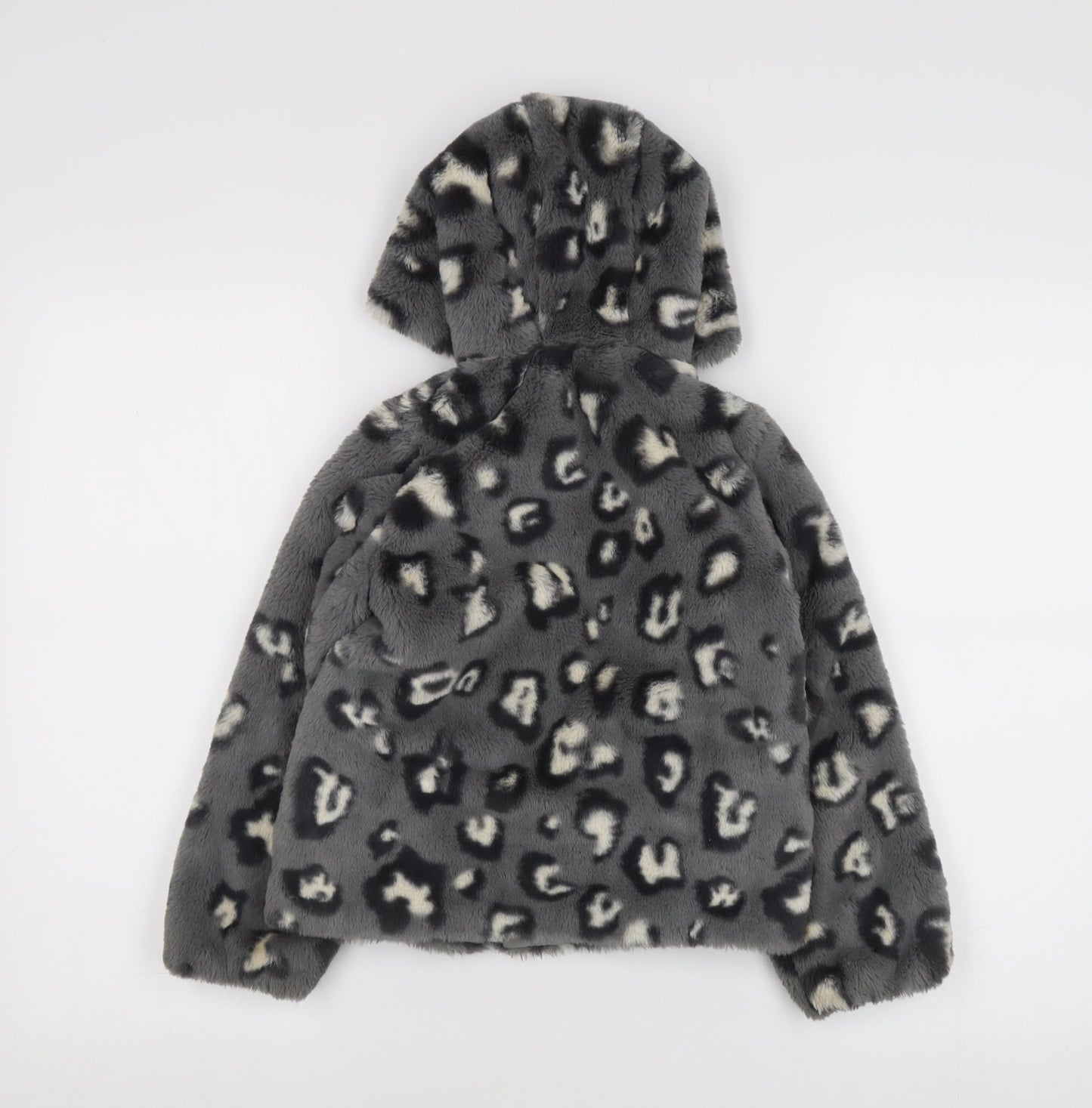 Benetton Girls Grey Faux Fur Hooded Puffer Jacket 6-7 Years