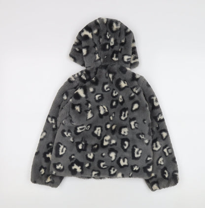 Benetton Girls Grey Faux Fur Hooded Puffer Jacket 6-7 Years
