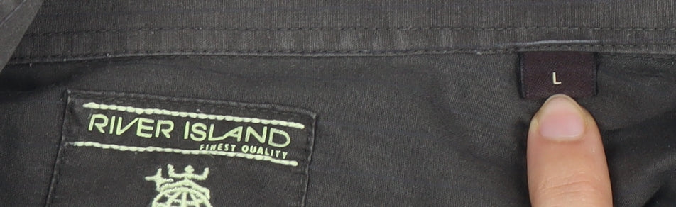 River Island Men's Grey Striped Cotton Shirt L