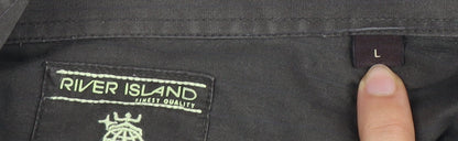 River Island Men's Grey Striped Cotton Shirt L