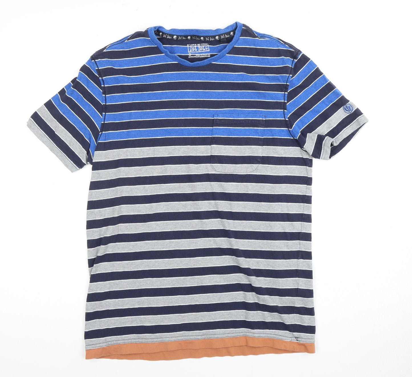IQ RAG Men's Blue Striped T-Shirt, Size S, Crew Neck
