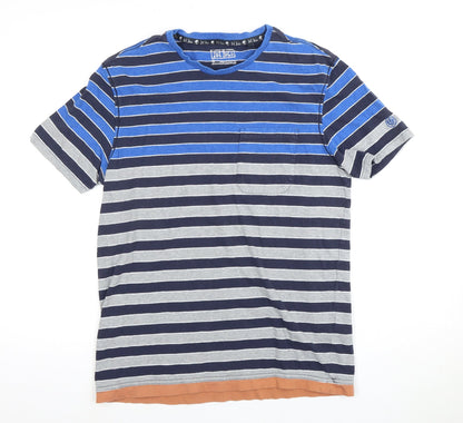 IQ RAG Men's Blue Striped T-Shirt, Size S, Crew Neck