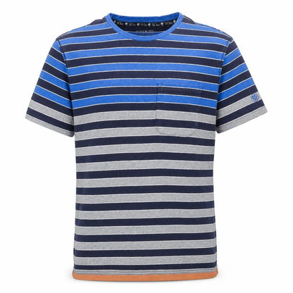 IQ RAG Men's Blue Striped T-Shirt, Size S, Crew Neck